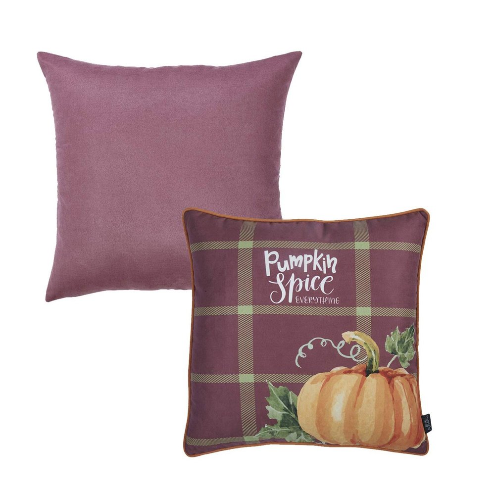 Apolena Fall Season Thanksgiving Halloween Decorative Throw Pillow Case, 18x18, Set of 02, Pumpkin Bordeaux
