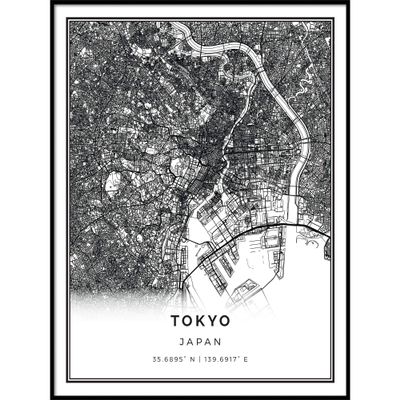 Tokyo map poster print | Modern black and white wall art | Scandinavian home decor | Japan City prints artwork | Fine art posters 20x30