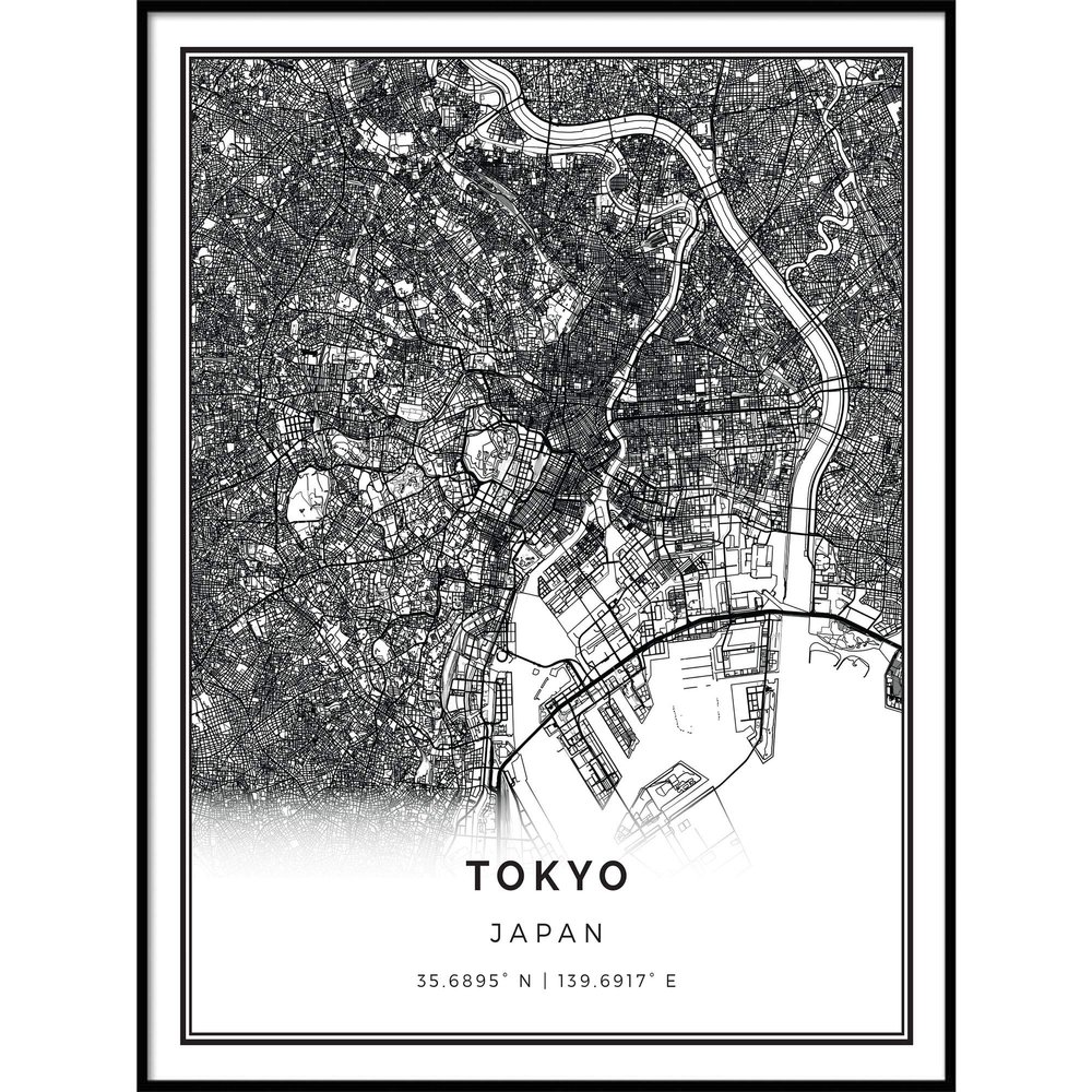 Tokyo map poster print | Modern black and white wall art | Scandinavian home decor | Japan City prints artwork | Fine art posters 20x30