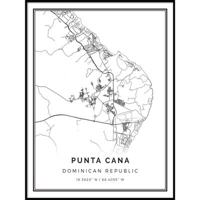 Punta Cana map poster print | Modern black and white wall art | Scandinavian home decor | Dominican Republic City prints artwork | Fine art posters 20x30