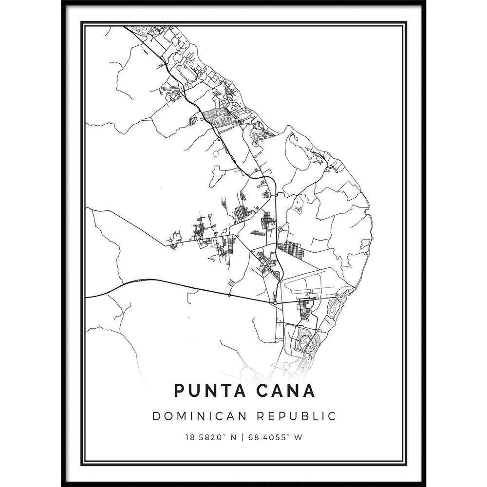 Punta Cana map poster print | Modern black and white wall art | Scandinavian home decor | Dominican Republic City prints artwork | Fine art posters 20x30