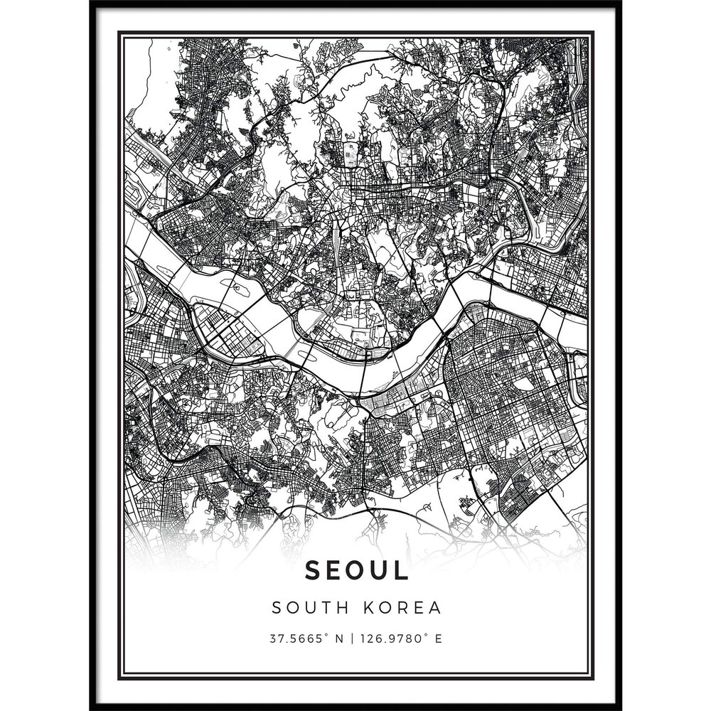 Seoul map poster print | Modern black and white wall art | Scandinavian home decor | South Korea City prints artwork | Fine art posters 20x30