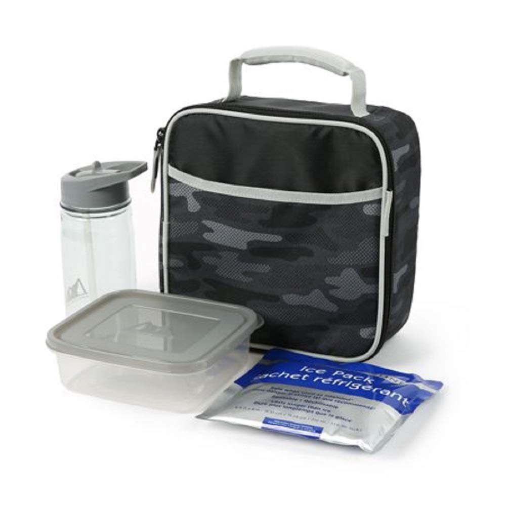 Artic Zone Black Camo Lunch Bag with BPA Free Container, Bottle Ice Pack