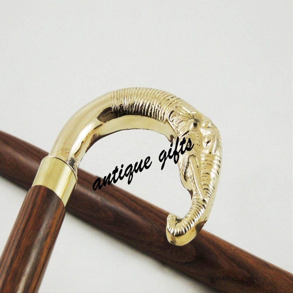 Mahira Nautical Antique Brass Elephant FACE Handle Walking Stick-Vintage Gifted Walking Canes B