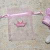 Shiny Pink Organza Bag with Crown Princess Charm - Pack of 10 Princess Favor Bags view 1
