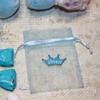 Shiny Blue Organza Bag with Crown Prince Charm - Pack of 10 Prince Favor Bags view 1