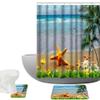 Amagical 3 Pieces Bathroom Mat Set Shower Curtain Set Starfish Sea Beach with Flowers Blue Ocean Bath Mat Contour Mat Shower Curtain with 12 Hooks view 1