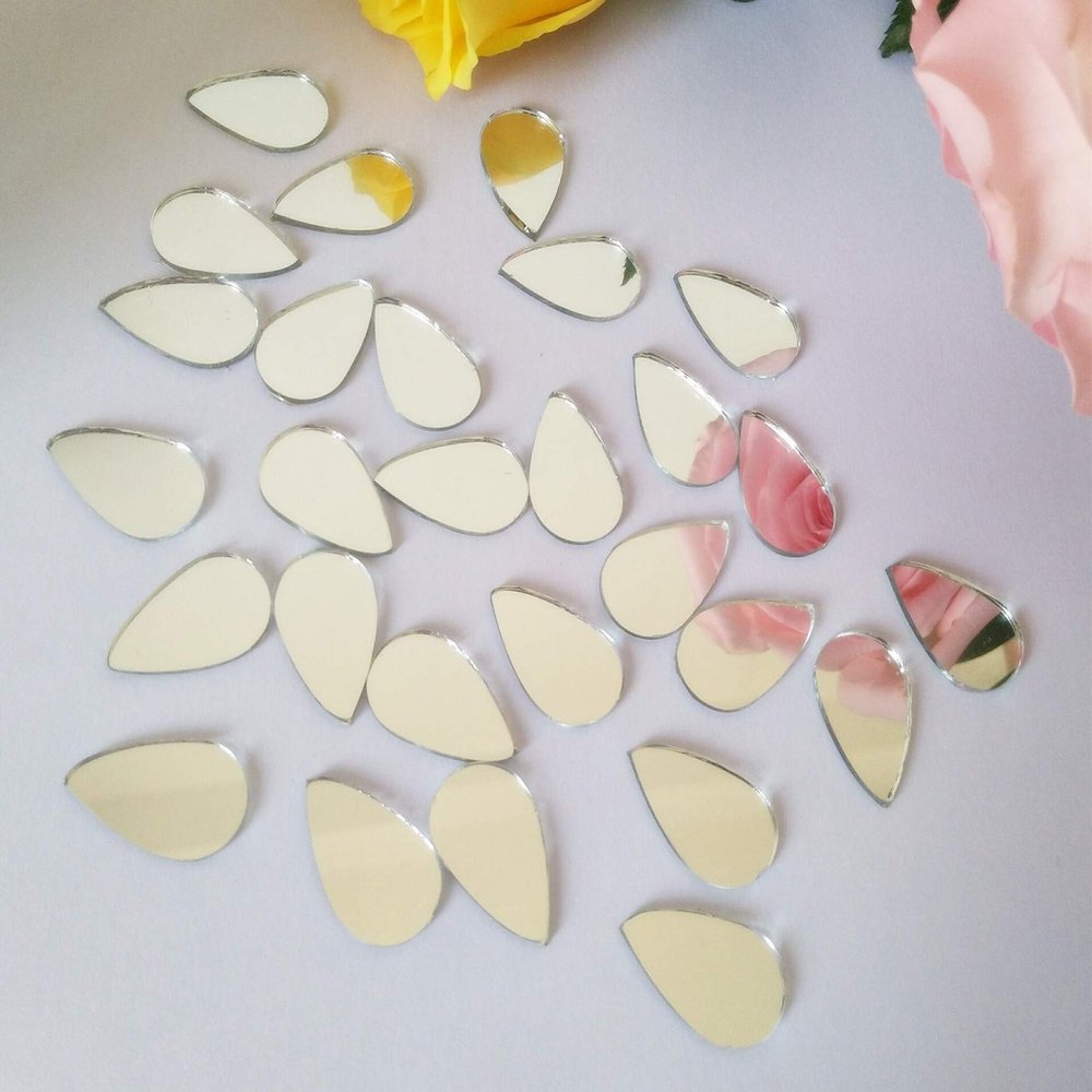 100pcs of Tear Drop Shaped Mirror Mosaic Tile Mosaic Silver Real Mirror Glass (3/5"x1 1/6")