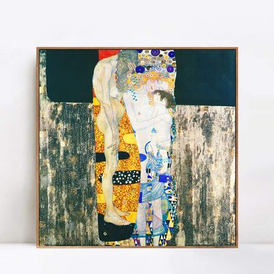 INVIN ART Framed Canvas Giclee Print Art The Three Ages of a Woman by Gustav Klimt Wall Art Living Room Home Office Decorations(Wood Color Slim Frame,24"x24")