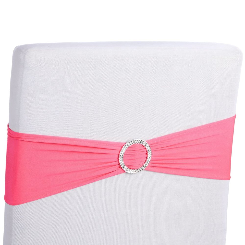 Juvale Pink Chair Sashes - 50 Pack, Fits 13.5-16.5 Inch Chair Backs - Silver Circle Buckles for Wedding Decor, Baby Shower & Birthday Party Decoration