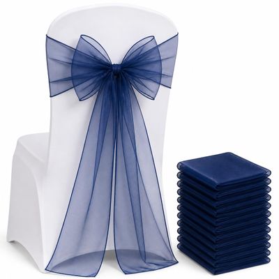 Elegant Organza Chair Sashes Sheer Fabric Sashes for Weddings, Parties, and Special Events (Pack of 10 PC, Navy Blue)