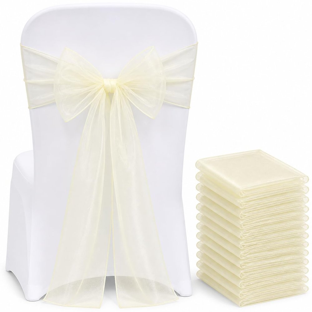 Elegant Organza Chair Sashes Sheer Fabric Sashes for Weddings, Parties, and Special Events (Pack of 10 Pieces, Ivory)