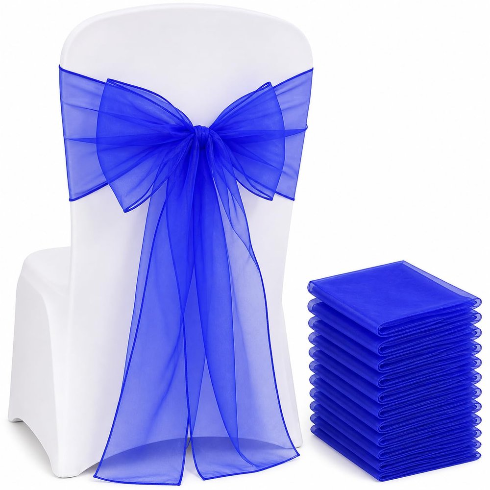 Elegant Organza Chair Sashes Sheer Fabric Sashes for Weddings, Parties, and Special Events (Pack of 10 Pieces, Royal Blue)