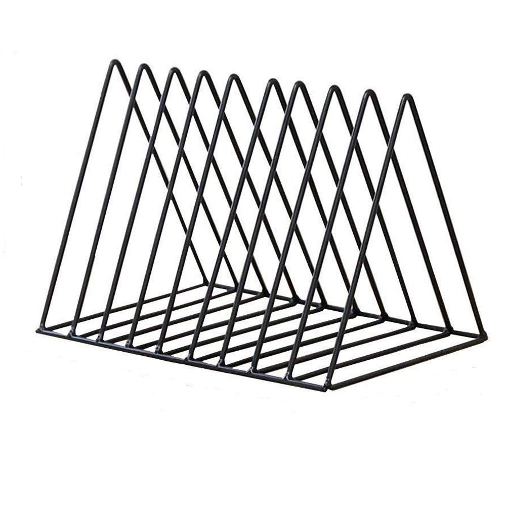 Home Office Black Magazine Holder Triangle Shape Document File Stand,9 Slot Newspaper Organizer Book Rack