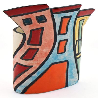 Decorative Ceramic Pencil Cup Holder House N2 Handmade and Handpainted with Multicolored Foc-Art Decoration. 4,33" x 2,36" x 5,51"