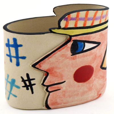 Decorative Ceramic Pencil Cup Holder FACE N1 Handmade and Handpainted with Multicolored Foc-Art Decoration. 43,94" x 1,97" x 4,72"