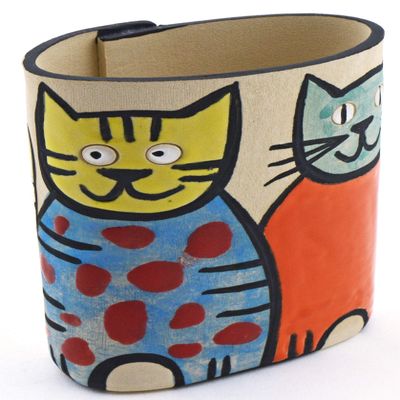 CAT Decorative Ceramic Pencil Cup Holder N2 Handmade and Handpainted with Multicolored Foc-Art Decoration. 3,54" x 2,17" x 5,12"