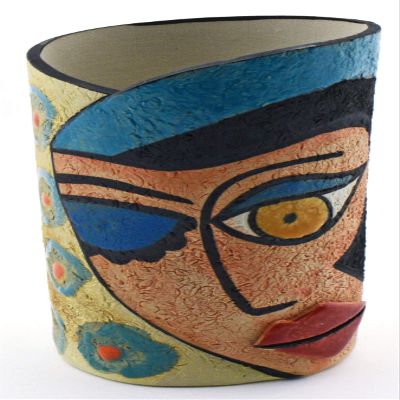 Decorative Ceramic Pencil Cup Holder Handmade and Handpainted with Multicolored Foc-Art Decoration. 3,15" x 3,15" x 5,91"