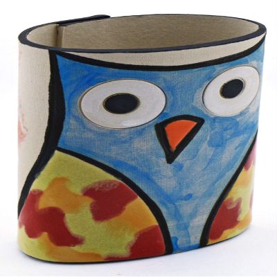OWL Decorative Ceramic Pencil Cup Holder N1 Handmade and Handpainted with Multicolored Foc-Art Decoration. 3,54" x 2,17" x 5,12"
