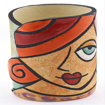 Decorative Ceramic Pencil Cup Holder Handmade and Handpainted with Multicolored Foc-Art Decoration. 3,15" x 3,15" x 5,91"