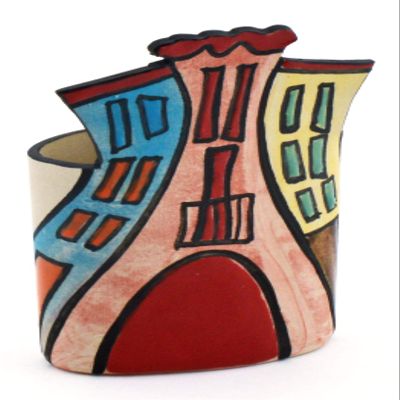 Decorative Ceramic Pencil Cup Holder House N1 Handmade and Handpainted with Multicolored Foc-Art Decoration. 4,33" x 2,36" x 5,51"