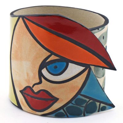 Decorative Ceramic Pencil Cup Holder N1 Handmade and Handpainted with Multicolored Foc-Art Decoration. 3,94" x 3,15" x 4,72"