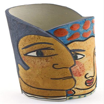 Decorative Ceramic Pencil Cup Holder Handmade and Handpainted with Multicolored Foc-Art Decoration. 3,15" x 3,15" x 5,91"