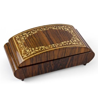 Eclectic Curved 18 Note Arabesque Design Inlay Music Jewelry Box - Many Songs to Choose - Allouette