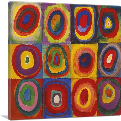ARTCANVAS Color Study - Squares with Concentric Circles 1913 Canvas Art Print Stretched Framed Painting Picture Poster Giclee Wall Decor by Wassily Kandinsky - 40" x 26" (0.75" Deep)