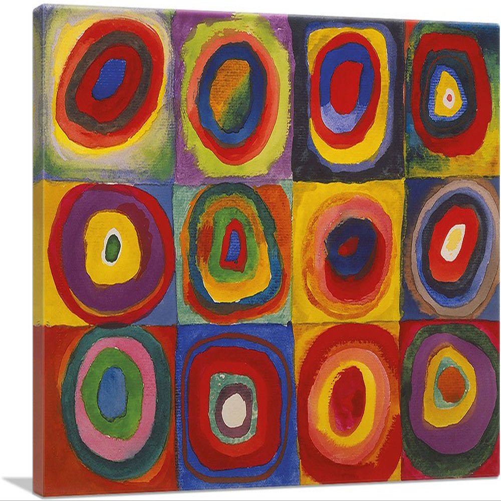 ARTCANVAS Color Study - Squares with Concentric Circles 1913 Canvas Art Print Stretched Framed Painting Picture Poster Giclee Wall Decor by Wassily Kandinsky - 40" x 26" (0.75" Deep)