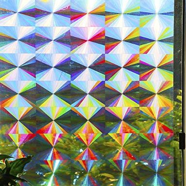 Rainbow Symphony  Rainbow Suncatcher Window Film, Diffraction Window Film, Stained Glass Window Cling, Holographic Prismatic Film, Radial Pattern, 24" x 36", Made in USA