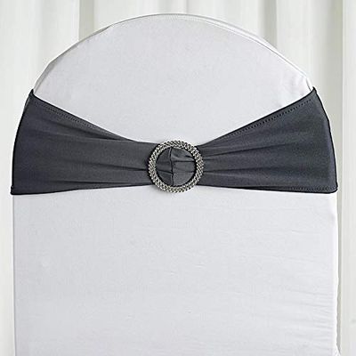 Balsa Circle 10 Charcoal Grey Spandex Chair Sashes with Silver Round Buckle - Wedding Party Ceremony Reception Decorations Supplies