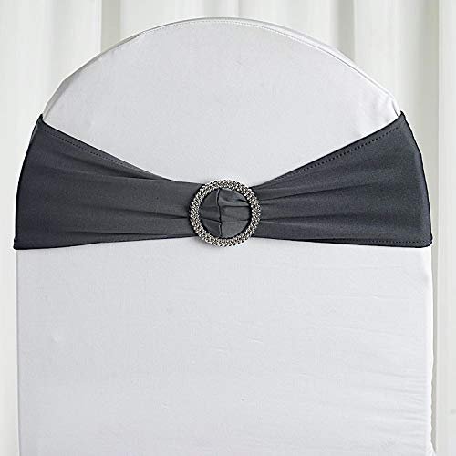 Balsa Circle 10 Charcoal Grey Spandex Chair Sashes with Silver Round Buckle - Wedding Party Ceremony Reception Decorations Supplies