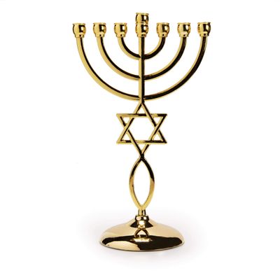 Ananadashop Gold Star David Candle Holder Decorative Judaica 7 Branch Israel Menorah Hanukkah