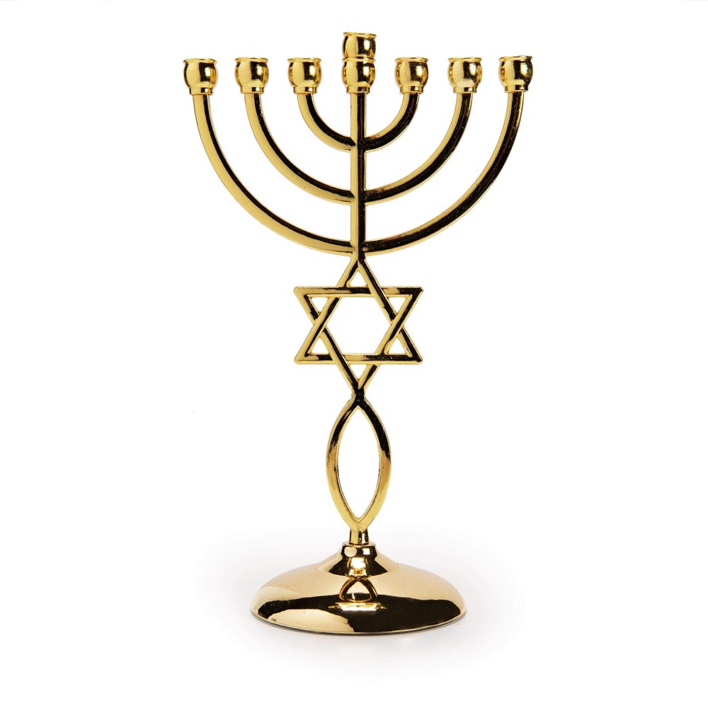 Ananadashop Gold Star David Candle Holder Decorative Judaica 7 Branch Israel Menorah Hanukkah