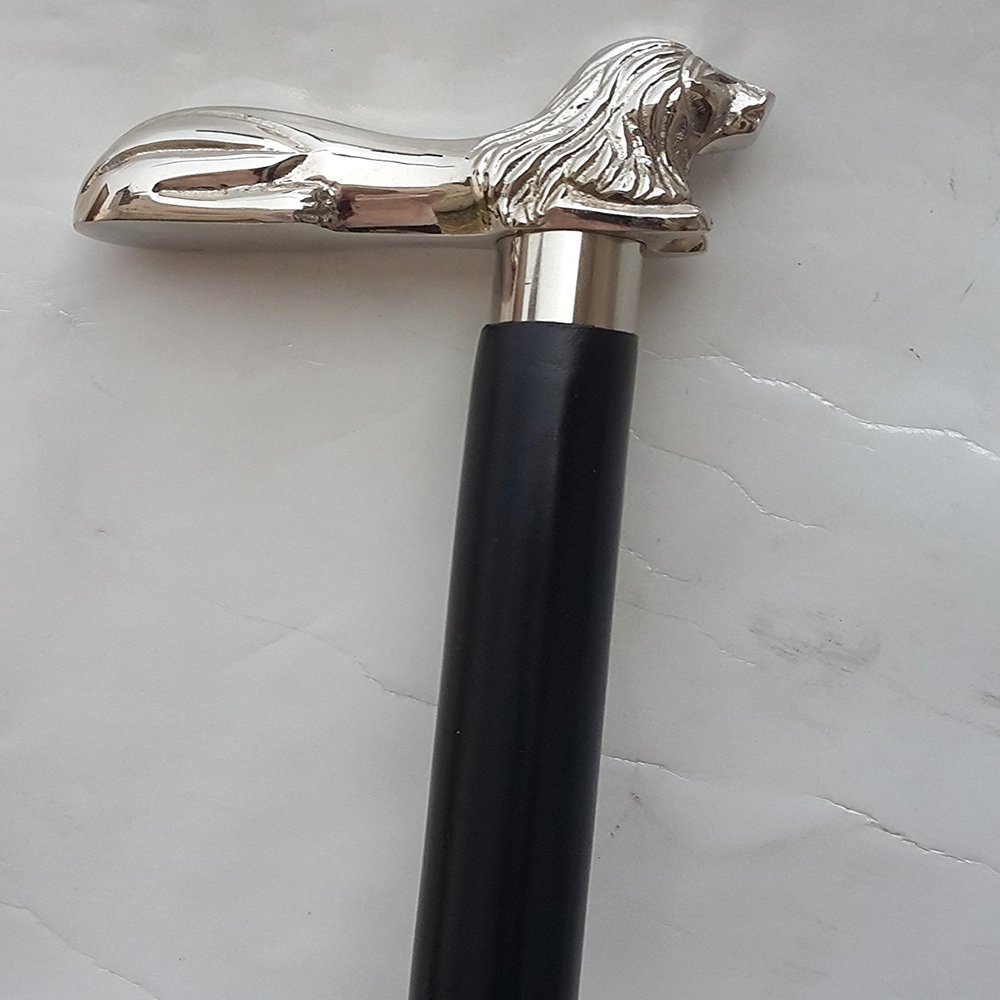 Mahira Nautical Lion FACE Antique Finishing Wood Walking Stick-Antique Brass Solid Gift Canes B