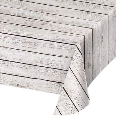 Creative Converting Club Pack Party Decorations/Tableware White Wood Printed Plastic Tablecover 54in x 108in, Box of 6 Plastic Tablecovers