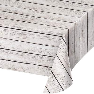 Creative Converting Club Pack Party Decorations/Tableware White Wood Printed Plastic Tablecover 54in x 108in, Box of 6 Plastic Tablecovers