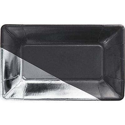 Beistle Club Pack Artist Elise Design 9in Rectangle Charcoal with Silver Foil Plates, Box of 48 Plates