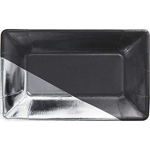 Beistle Club Pack Artist Elise Design 9in Rectangle Charcoal with Silver Foil Plates, Box of 48 Plates