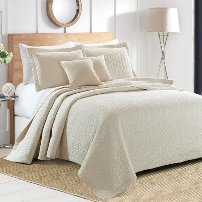 Sherry Kline Out of The Box 3-Piece Embroidered Quilt Set, Queen, Cream