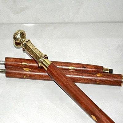 Mahira Nautical Brass Designer Handle Wooden Walking Stick in Three Fold Nautical Cane 36" Gift B