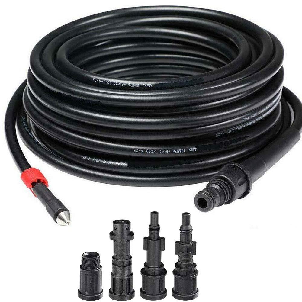 BAKAJI Pipe Purge Probe for High Pressure Washer 15 Metres Anti-Kink System Internal Connector in Copper Coating PVC Coating Maximum Resistance 160 Bar with 4 Adapters (Single)
