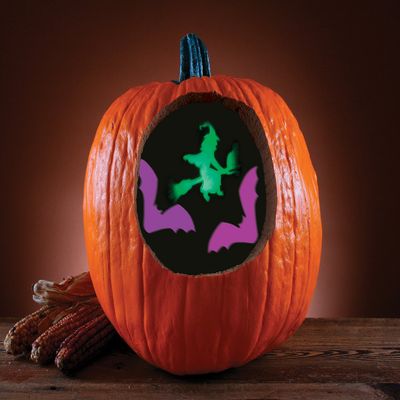 Bats Witches Pumpkin Projector Pumpkin Carving Accessory, 3.5", Purple Green