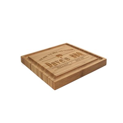 BambooMN Custom Laser Engraved Bamboo Cutting Board - The Man, The Meat, The Legend - 1 Piece - 11" x 11" x 0.75" (Grooved)