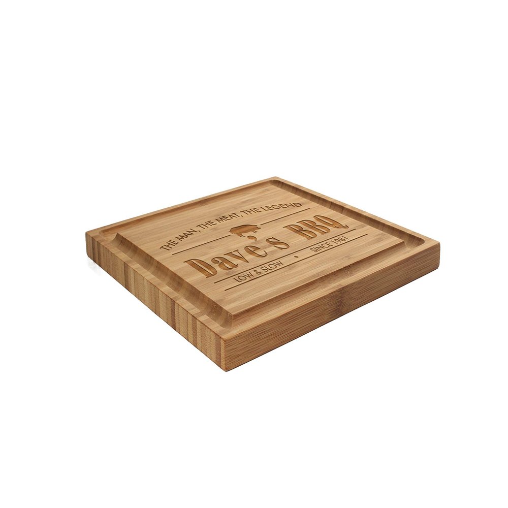 BambooMN Custom Laser Engraved Bamboo Cutting Board - The Man, The Meat, The Legend - 1 Piece - 11" x 11" x 0.75" (Grooved)