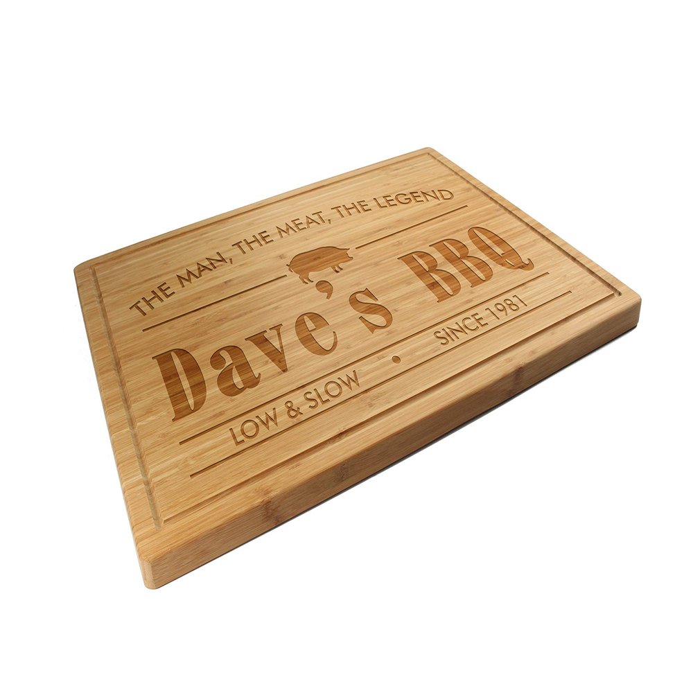 BambooMN Custom Laser Engraved Bamboo Cutting Board - The Man, The Meat, The Legend - 1 Piece - 24" x 17.25" x 1" (Grooved)