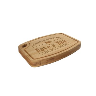 BambooMN Custom Laser Engraved Bamboo Cutting Board - The Man, The Meat, The Legend - 1 Piece - 11.75" x 8.63" x 0.4" (Grooved w/hole)