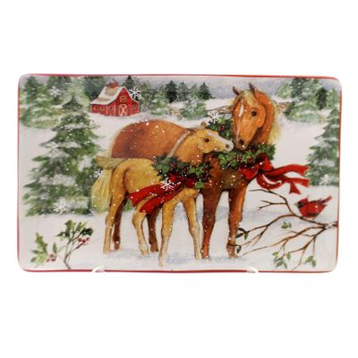 Tabletop CHRISTMAS ON FARM RECTANGLE TRAY Ceramic Susan Winget 22808