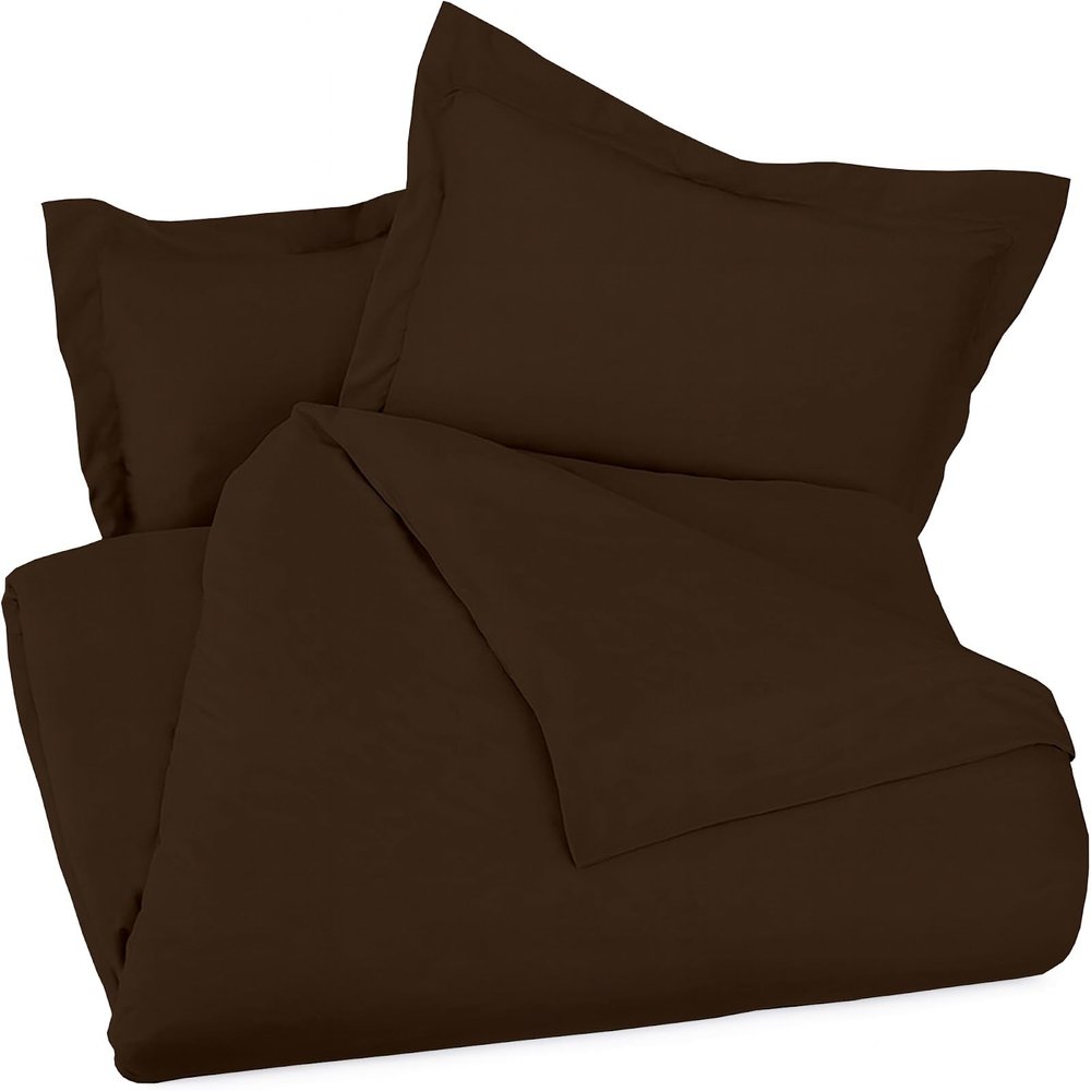 Shreem Linen 3-Piece Zipper Closure Duvet Cover Set (1 Duvet Cover & 2 Pillowcase) Cotton Ultra Soft - 112" x 100", Chocolate Solid